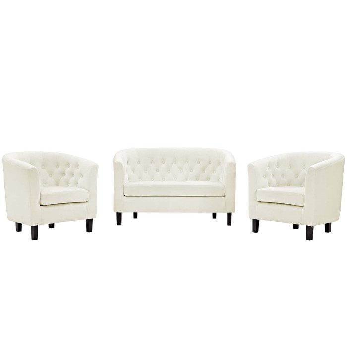 EEI-3152-IVO-SET Prospect 3 Piece Performance Velvet Loveseat And Armchair Set By Modway