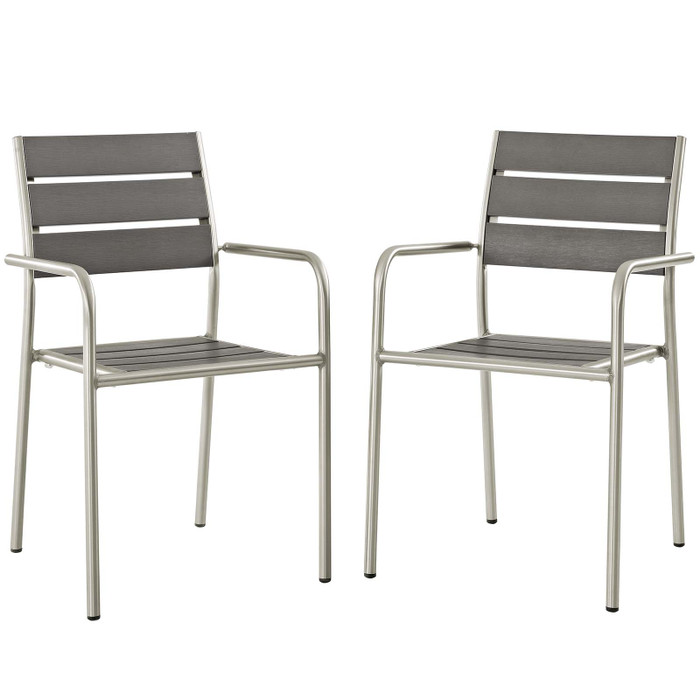 EEI-3203-SLV-GRY-SET Shore Outdoor Patio Aluminum Dining Rounded Armchair Set Of 2 By Modway