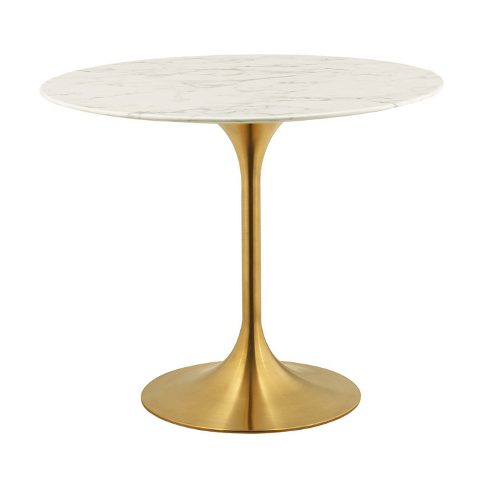 EEI-3214-GLD-WHI Lippa 36" Round Artificial Marble Dining Table By Modway