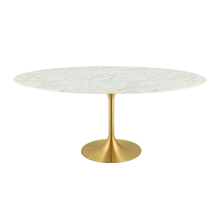 EEI-3257-GLD-WHI Lippa 78" Oval Artificial Marble Dining Table By Modway