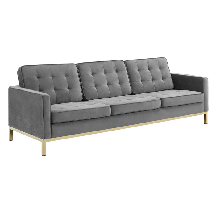 EEI-3387-GLD-GRY Loft Gold Stainless Steel Leg Performance Velvet Sofa By Modway