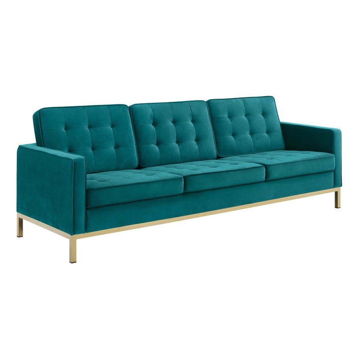 EEI-3387-GLD-TEA Loft Gold Stainless Steel Leg Performance Velvet Sofa By Modway