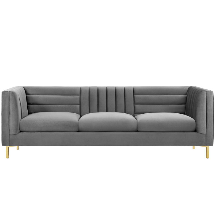EEI-3454-GRY Ingenuity Channel Tufted Performance Velvet Sofa By Modway