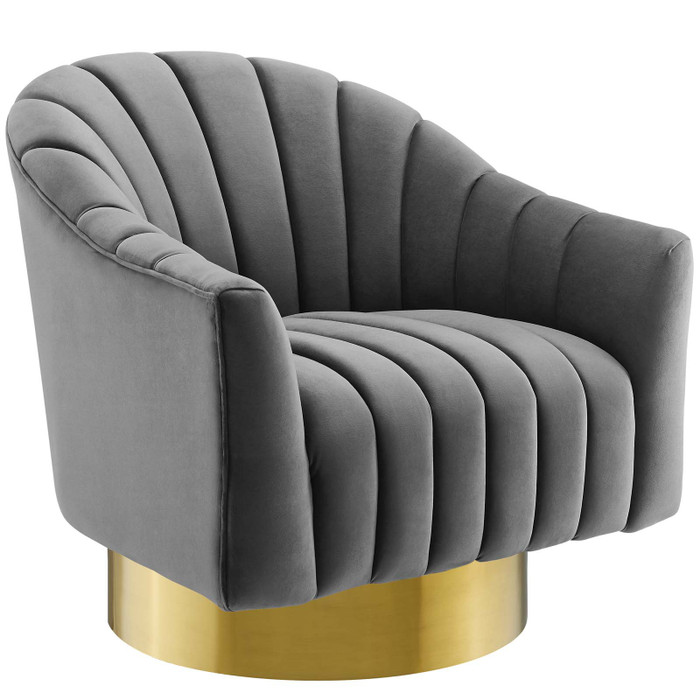 EEI-3459-GRY Buoyant Vertical Channel Tufted Accent Lounge Performance Velvet Swivel Chair By Modway