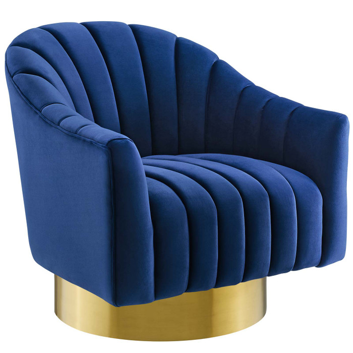 EEI-3459-NAV Buoyant Vertical Channel Tufted Accent Lounge Performance Velvet Swivel Chair By Modway