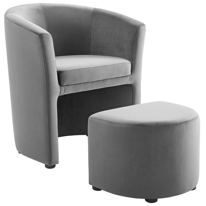 EEI-3607-GRY Divulge Performance Velvet Arm Chair And Ottoman Set By Modway
