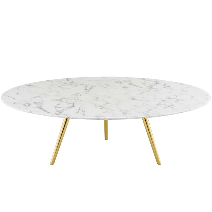 EEI-3673-GLD-WHI Lippa 47" Round Artificial Marble Coffee Table With Tripod Base By Modway