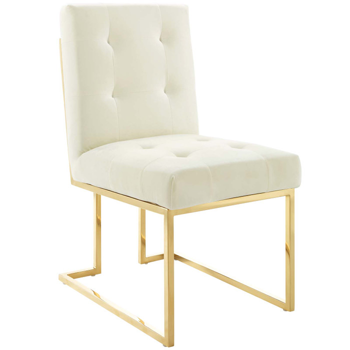 EEI-3744-GLD-IVO Privy Gold Stainless Steel Performance Velvet Dining Chair By Modway
