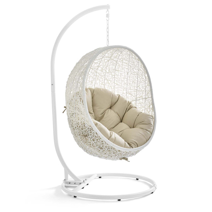 EEI-3929-WHI-BEI Hide Outdoor Patio Sunbrella Swing Chair With Stand By Modway