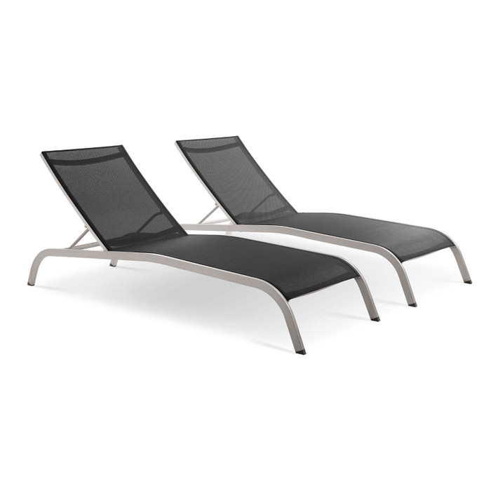 EEI-4005-BLK Savannah Outdoor Patio Mesh Chaise Lounge Set Of 2 By Modway