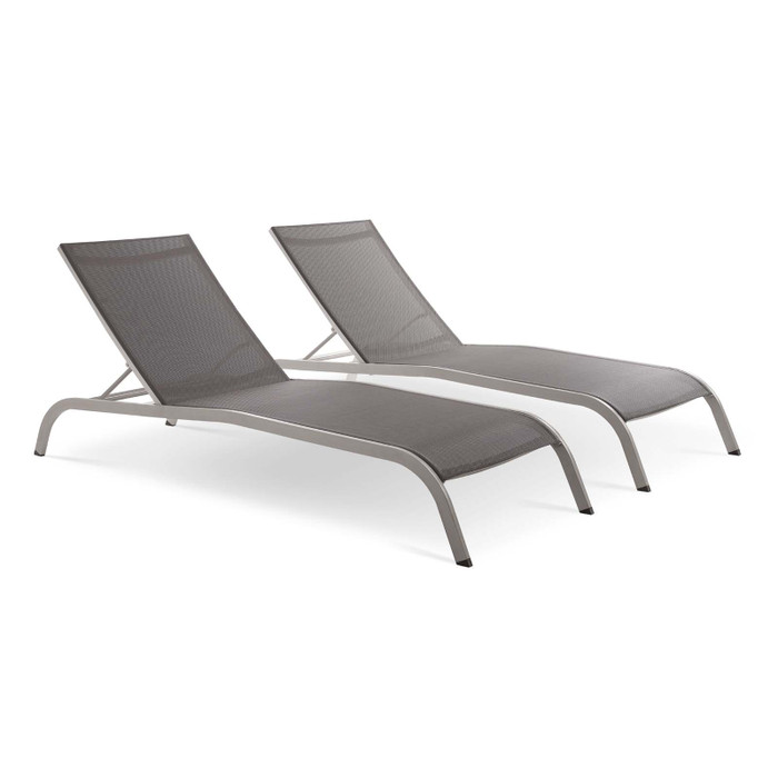 EEI-4005-GRY Savannah Outdoor Patio Mesh Chaise Lounge Set Of 2 By Modway