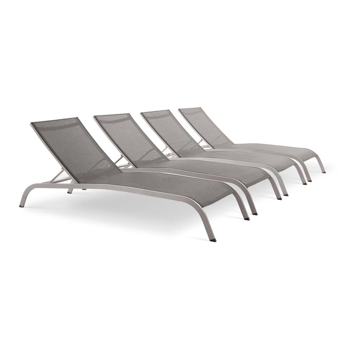 EEI-4007-GRY Savannah Outdoor Patio Mesh Chaise Lounge Set Of 4 By Modway