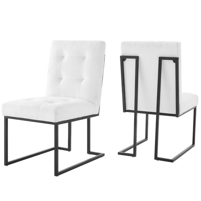 EEI-4153-BLK-WHI Privy Black Stainless Steel Upholstered Fabric Dining Chair Set Of 2 By Modway