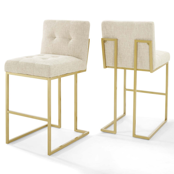 EEI-4157-GLD-BEI Privy Gold Stainless Steel Performance Velvet Bar Stool Set Of 2 By Modway