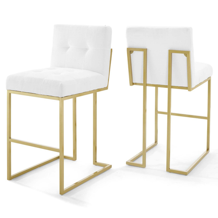 EEI-4157-GLD-WHI Privy Gold Stainless Steel Performance Velvet Bar Stool Set Of 2 By Modway