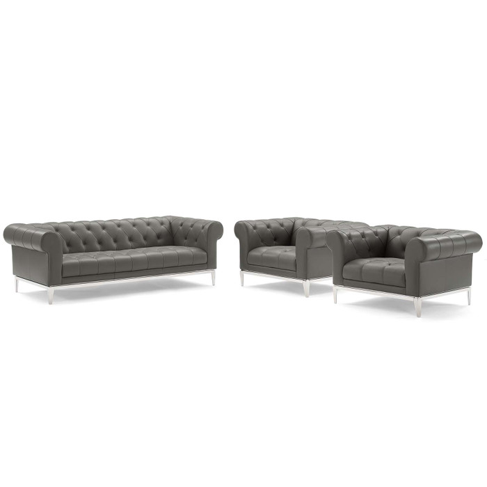 EEI-4192-GRY-SET Idyll Tufted Upholstered Leather 3 Piece Living Room Set By Modway