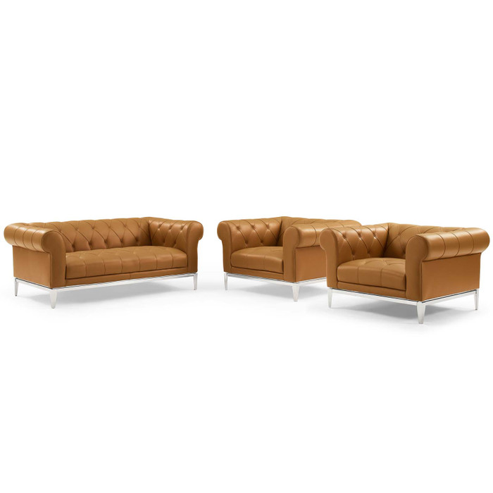 EEI-4194-TAN-SET Idyll Tufted Upholstered Leather 3 Piece Living Room Set By Modway