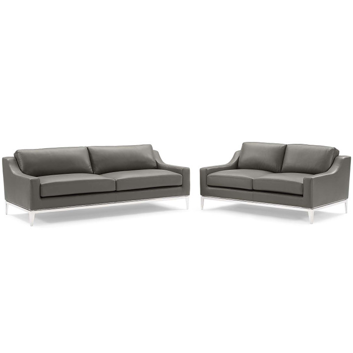 EEI-4196-GRY-SET Harness Stainless Steel Base Leather Sofa And Loveseat Set By Modway