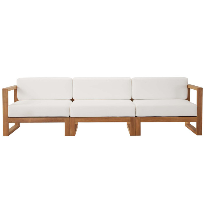 EEI-4254-NAT-WHI-SET Upland Outdoor Patio Teak Wood 3-Piece Sectional Sofa Set By Modway