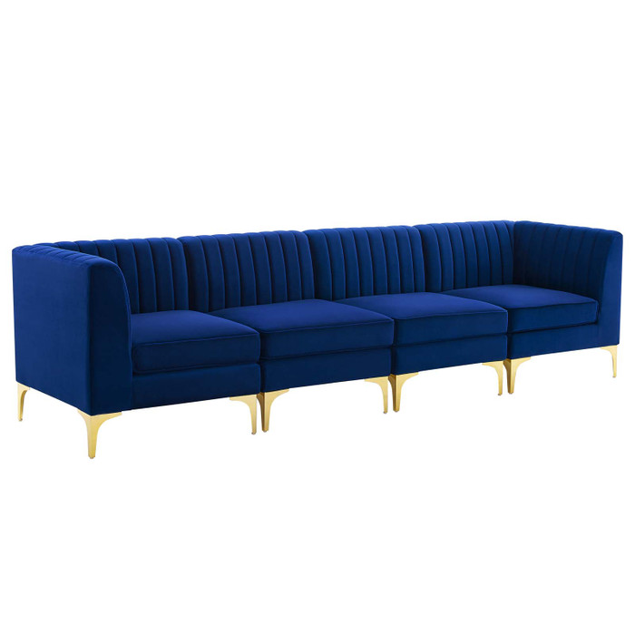 EEI-4348-NAV Triumph Channel Tufted Performance Velvet 4-Seater Sofa By Modway
