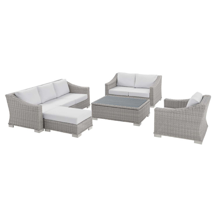 EEI-4356-LGR-WHI Conway Sunbrella Outdoor Patio Wicker Rattan 5-Piece Furniture Set By Modway
