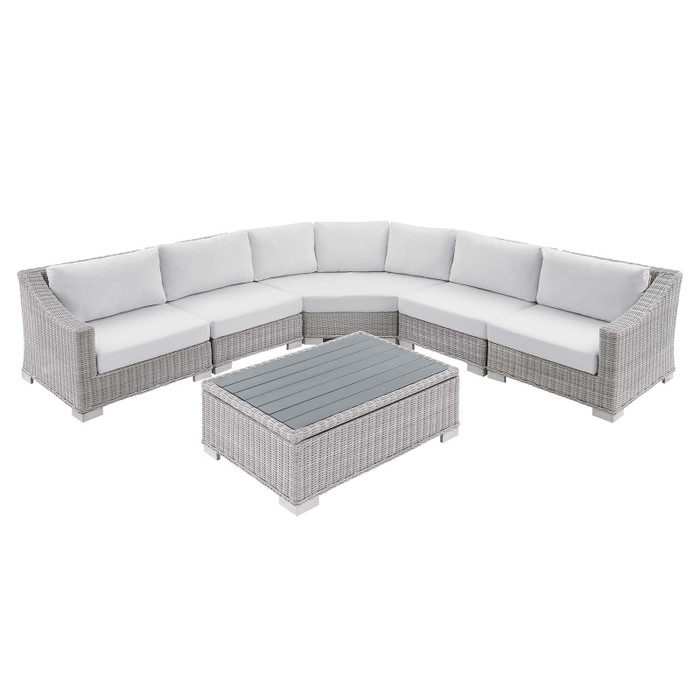 EEI-4358-LGR-WHI Conway Sunbrella Outdoor Patio Wicker Rattan 6-Piece Sectional Sofa Set By Modway