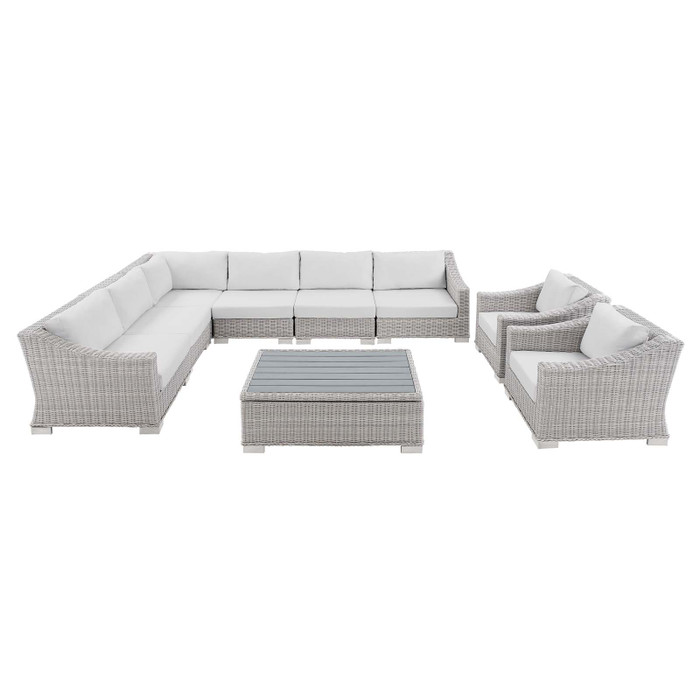 EEI-4360-LGR-WHI Conway Sunbrella Outdoor Patio Wicker Rattan 9-Piece Sectional Sofa Set By Modway