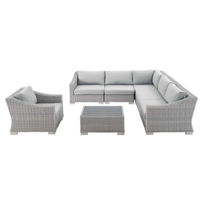 EEI-4362-LGR-GRY Conway Sunbrella Outdoor Patio Wicker Rattan 7-Piece Sectional Sofa Set By Modway