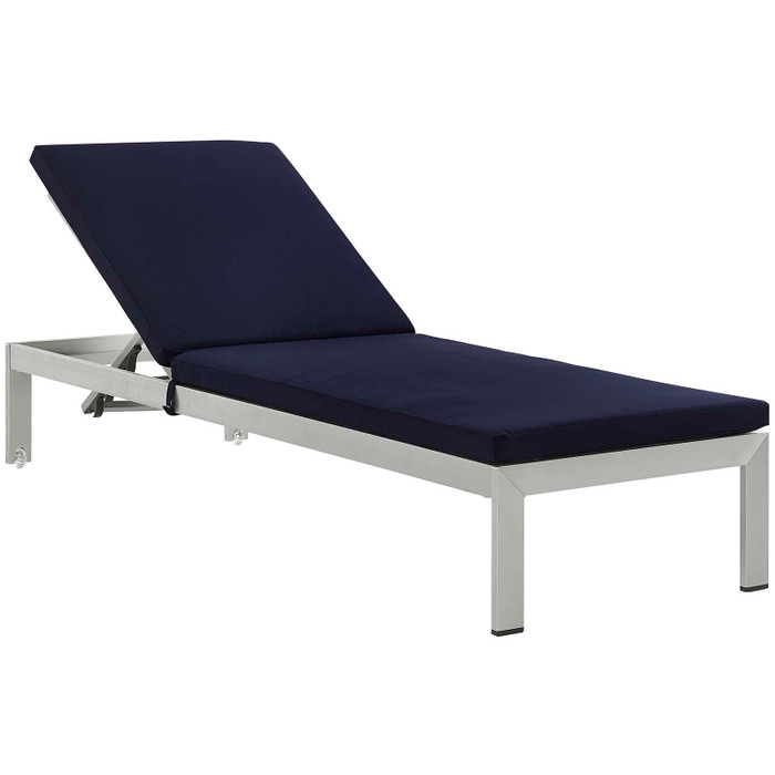 EEI-4501-SLV-NAV Shore Outdoor Patio Aluminum Chaise With Cushions By Modway