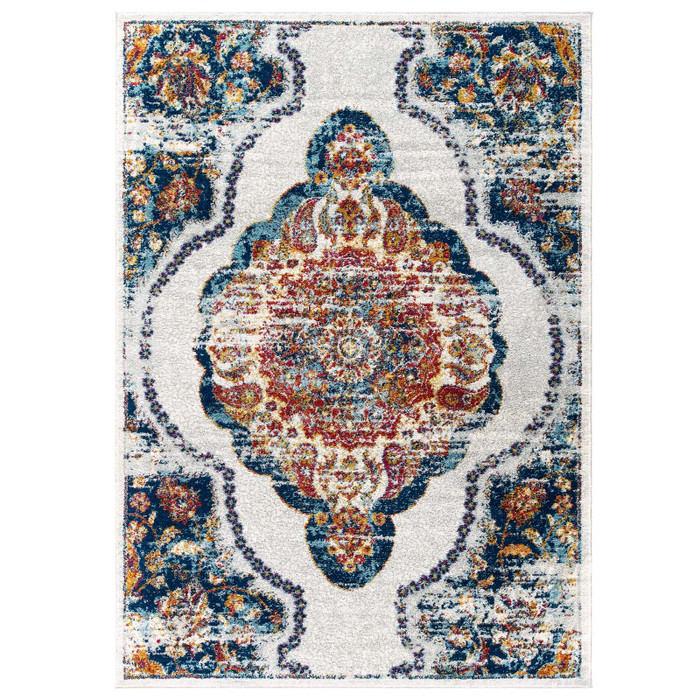 R-1175A-810 Entourage Malia Distressed Vintage Floral Persian Medallion 8X10 Area Rug By Modway