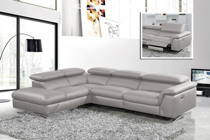 Divani Casa Maine - Modern Medium Grey Eco-Leather Laf Chaise Sectional Sofa W/ Recliner VGKNE9104-E9105-MGRY-LAF