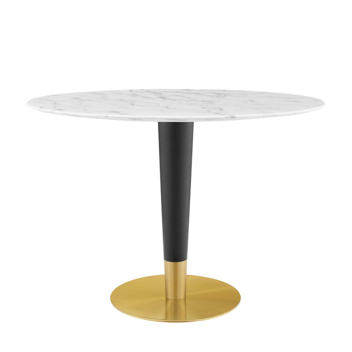 EEI-5125-GLD-WHI Zinque 42" Oval Artificial Marble Dining Table By Modway