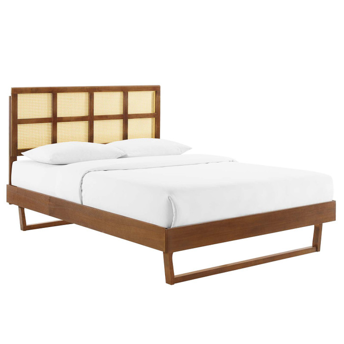 MOD-6371-WAL Sidney Cane And Wood Full Platform Bed With Angular Legs By Modway
