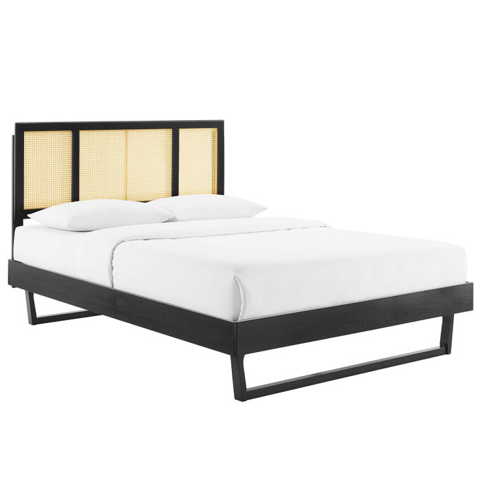 MOD-6695-BLK Kelsea Cane And Wood Full Platform Bed With Angular Legs By Modway