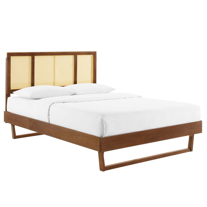 MOD-6695-WAL Kelsea Cane And Wood Full Platform Bed With Angular Legs By Modway