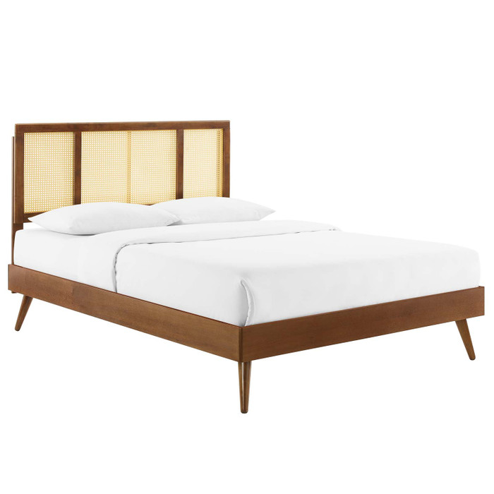 MOD-6698-WAL Kelsea Cane And Wood King Platform Bed With Splayed Legs By Modway