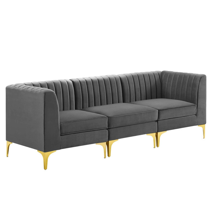 EEI-4347-GRY Triumph Channel Tufted Performance Velvet 3-Seater Sofa By Modway