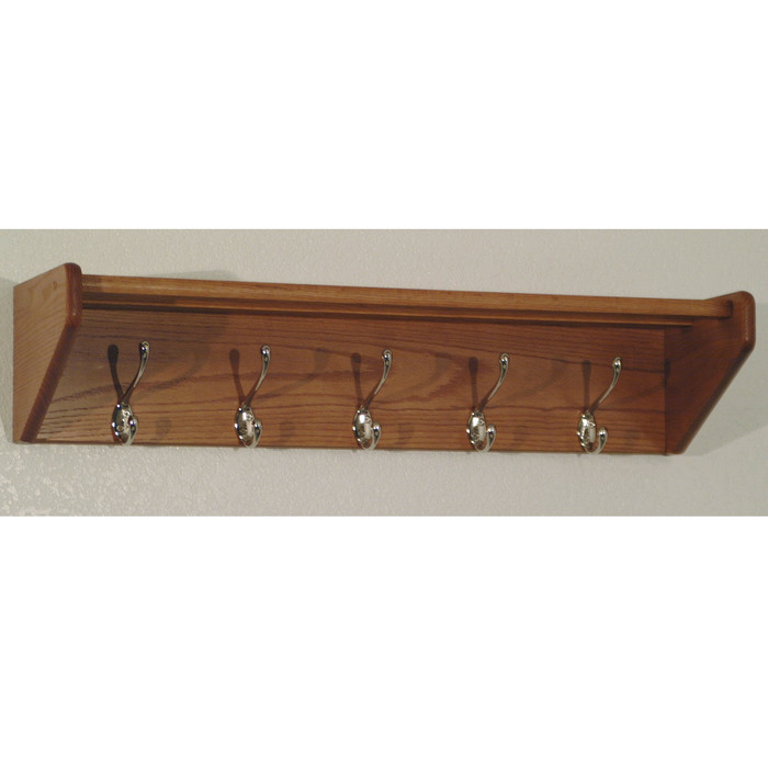 32HCRNMO 5 Hook Shelf, Nickel Hooks, Medium Oak By Wooden Mallet