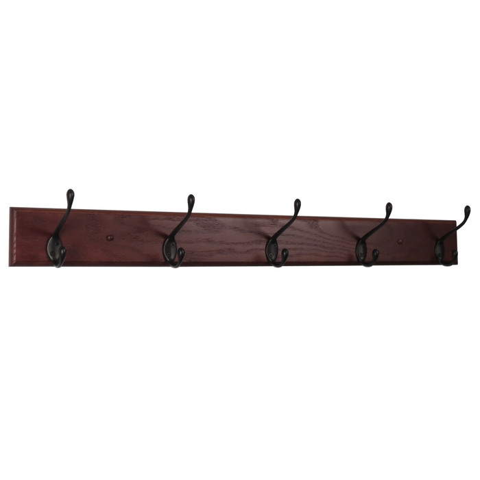 HCR-5KMH 5 Hook Coat Rack, Black Hooks, Mahogany By Wooden Mallet