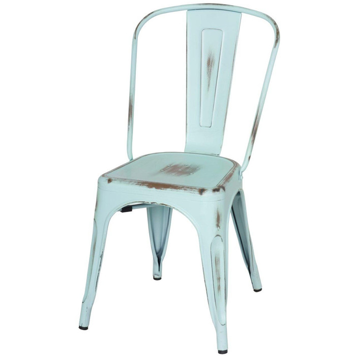 Metropolis Metal Dining Side Chair, Distressed Aqua - Set Of 4 938233-DBL