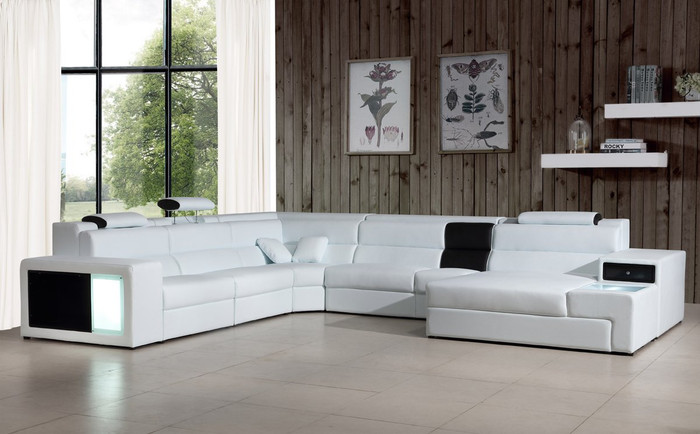 VIG Furniture VGEV5022-WHT Divani Casa Polaris - Contemporary Leather Sectional Sofa With Lights