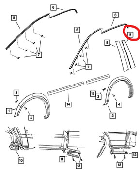 Applique-B Pillar Sierlijst linksachter tekening