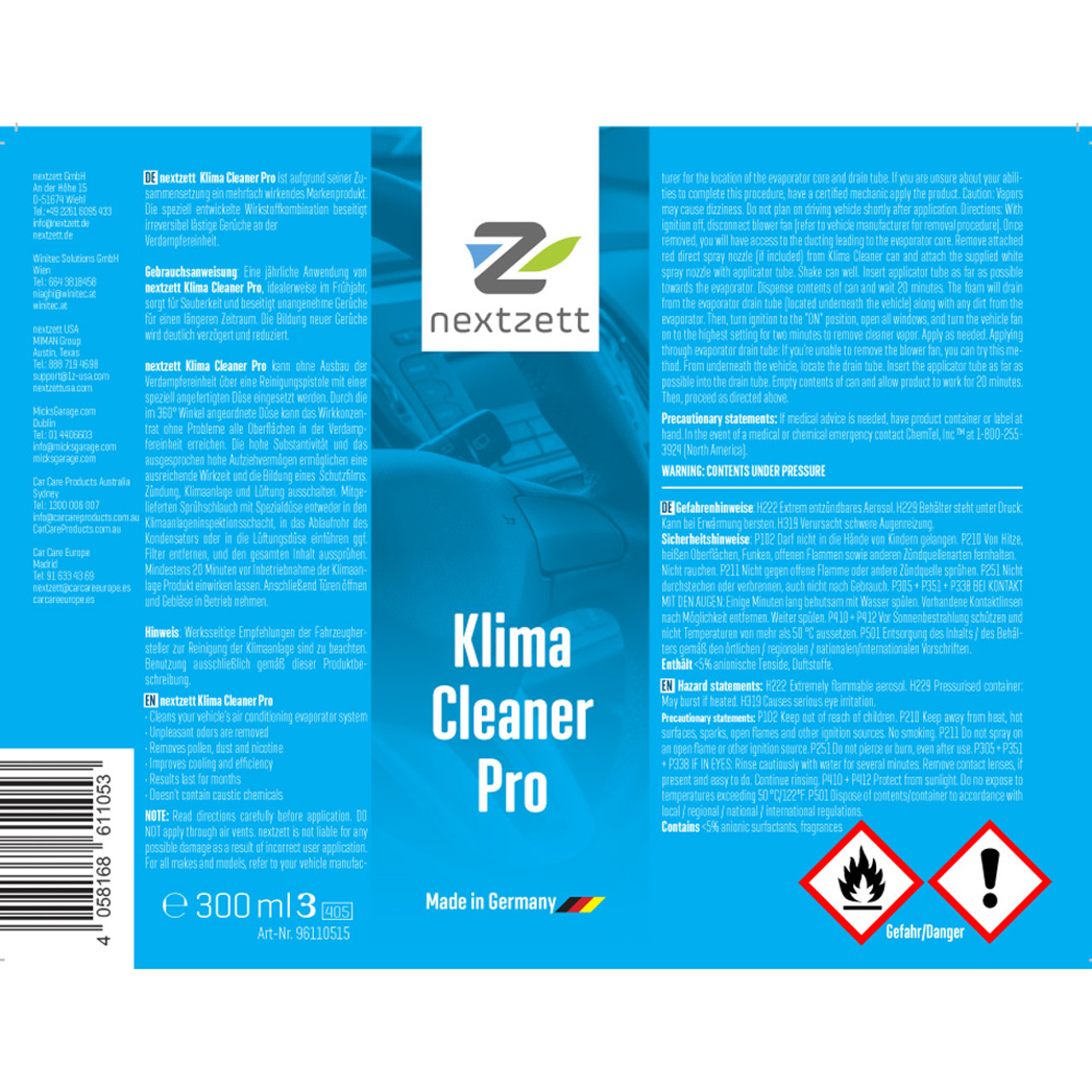 nextzett Klima Cleaner Pro Car Air Conditioner Cleaner Foam