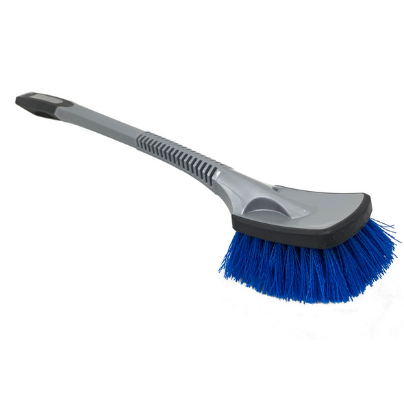 Car wheelwell and underbody brush with long handle and soft grip rubber handle