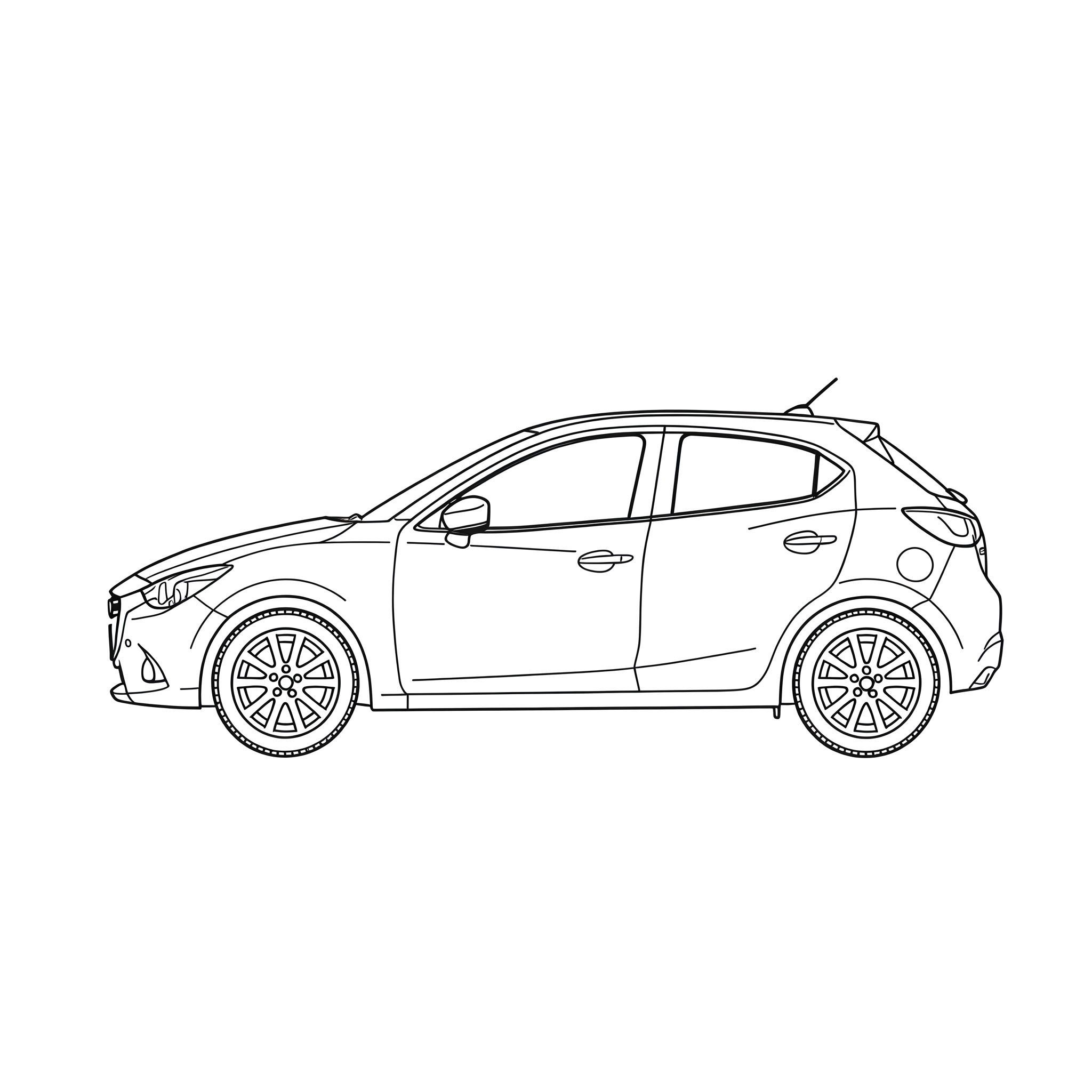 Illustrated profile outline of the Mazda 2 3rd gen DE