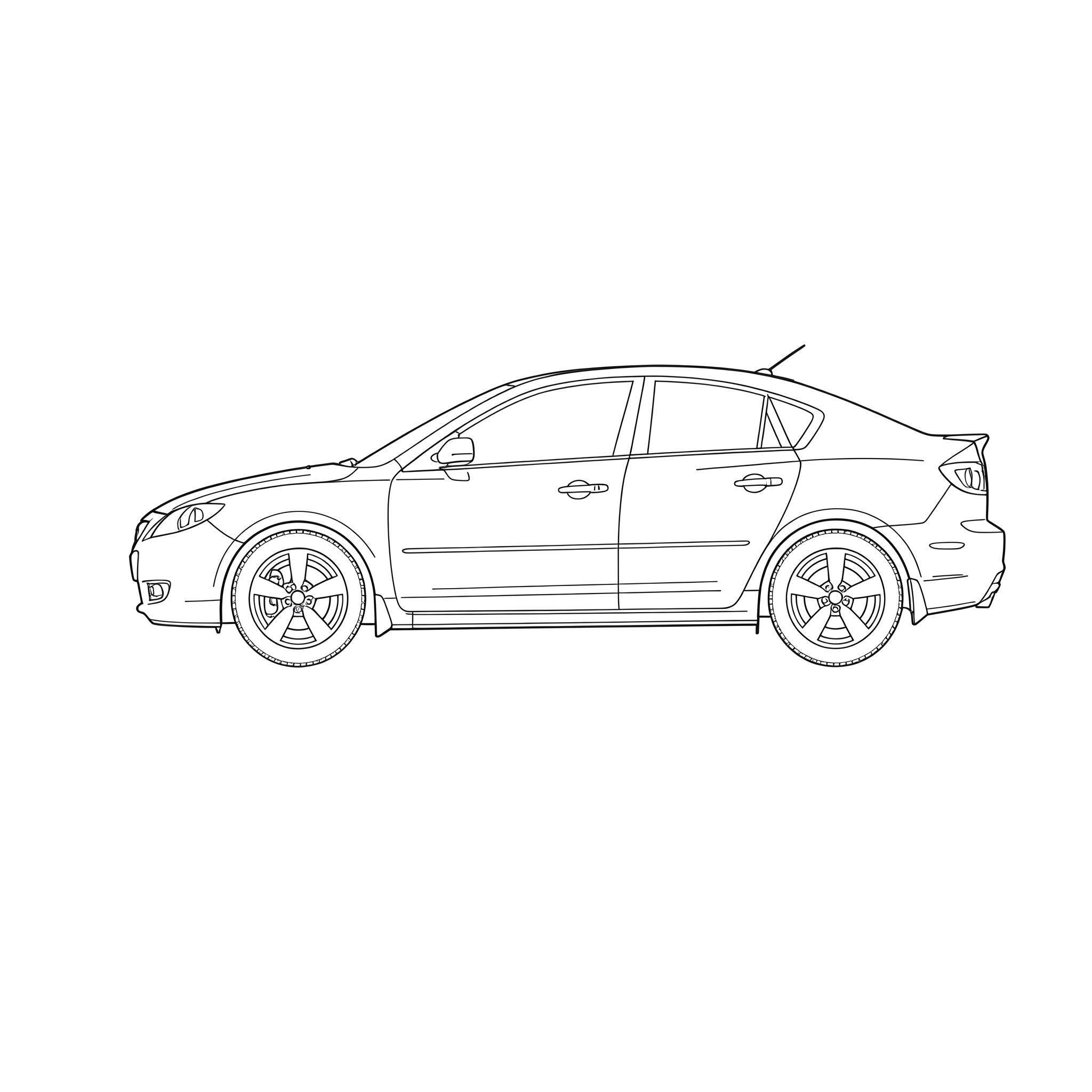 Illustrated profile outline of the Mazda 3 1st gen BK