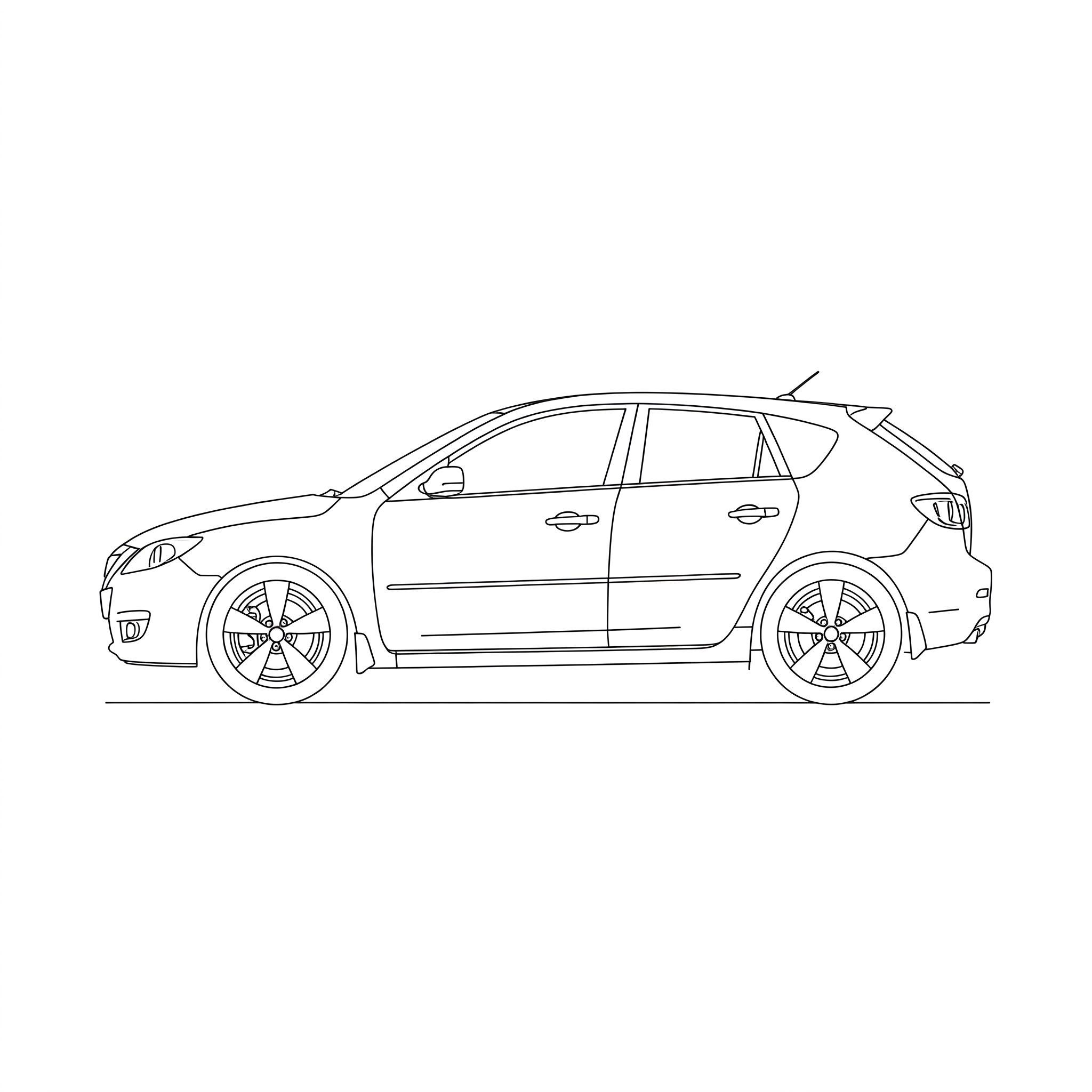 Illustrated profile outline of the Mazda 3 2nd gen BL
