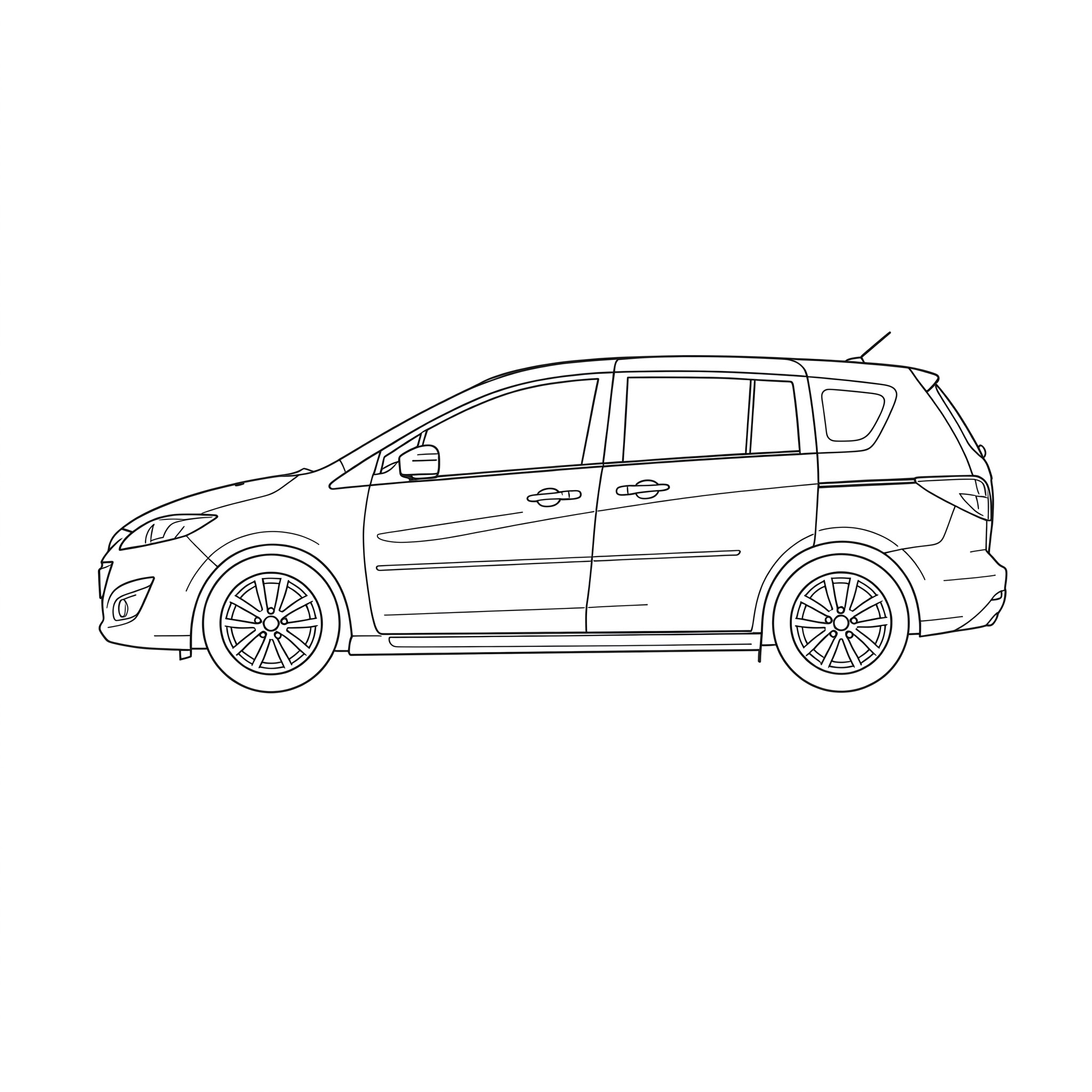 Illustrated profile outline of the Mazda 5 2nd gen CW