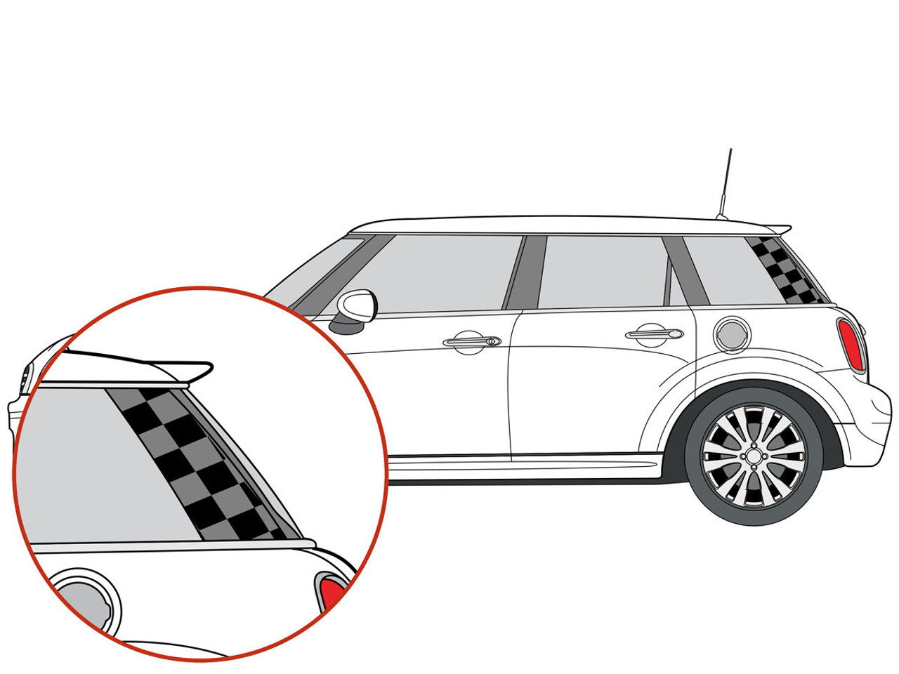 Decal Sets for MINI Cooper F55 2014 to 2024 Checkered D-Pillar Matte White