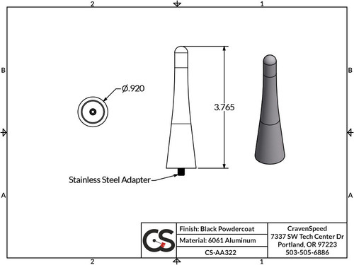 The Stubby Antenna for Ford Mustang 6th gen 2015 to 2023 Convertible Only